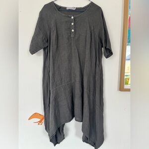 Martina Innocenti Gray 100% Linen Tunic Dress. Made in Italy